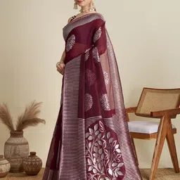 Mitera Ethnic Motifs Printed Zari Banarasi Saree image 4