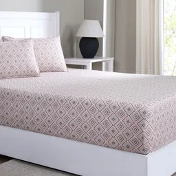 MASPAR Peach Colored Printed Pure Cotton 144TC Single Bed Bedsheet Set 1.52 x 2.24 m-picture-4
