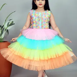 Jhilik Garments Girls Cutiepie colourblocked net sleeveless frocks-picture-43