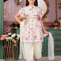 BAESD Girls Floral Printed Round Neck A-Line Kurta With Patiala & Dupatta-picture-38