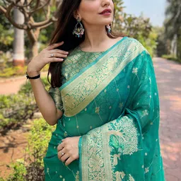 all about you Woven Design Zari Silk Blend Banarasi Saree image 2