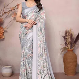 Peachmode Floral Zari Satin Saree-picture-42