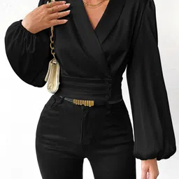 Stylecast X Slyck Women Gathered V-Neck Long Sleeve Crop Wrap Top-picture-25