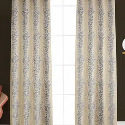 Galaxy Home Decor Grey & Gold-Toned 2 Pieces Floral Printed Room Darkening Window Curtains-image-24