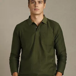 Louis Philippe Men Self Design Polo Collar Pure Cotton T-shirt-picture-20