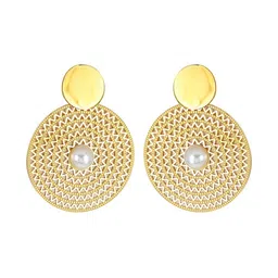 MEENAZ Stainless Steel 18kt Gold-Plated Pearls Beaded Circular Shaped Korean Drop Earrings-image-81