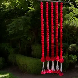Sellplus 5 Pcs Red Marigold With Ball Haning Tassel Toran image 2