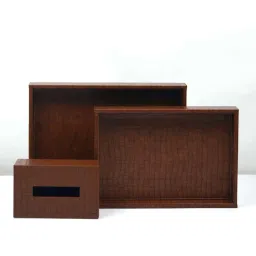 CASAGOLD SET OF 2 LEATHER TRAY WITH TISSUE HOLDER SET -TAN BROWN image 2