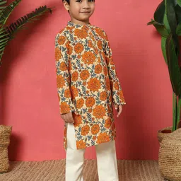 Readiprint Fashions Boys Floral Printed Regular Pure Cotton Kurta with Pyjamas image 3