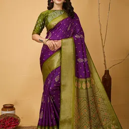 KALINI Ethnic Motifs Zari Art Silk Banarasi Saree-picture-24