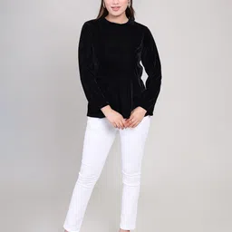 DELIS Monochrome Velvet Peplum Top-picture-21