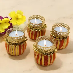 GADINFASHION Orange & Gold-Toned 4 Pieces Candle Holders-picture-34