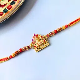 tipsy closet Jai Shri Ram Rakhi Orange Yellow Kundan Meenakari Rakhi Traditional Handmade Rakhi for Brother-picture-48