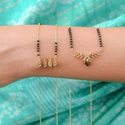 Zeraki Jewels Nora Set of 2 Gold-Plated Stone Studded & Beaded Meher Mangalsutras image 4