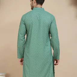 Anouk Men Embroidered Woven Design Mandarin Collar Knee Length Kurta image 3