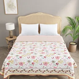 Gulaab Jaipur White & Pink Floral Printed Cotton 150 GSM Double Bed Dohar image 4