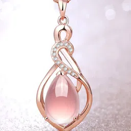 Shining Diva Fashion Rose Gold-Plated Crystals-Studded Tear Drop-Shaped Pendant With Chain image 1