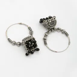 Anouk Set Of 2 German Silver-Plated Artificial Beaded Oxidised Dome Shaped Jhumkas image 3