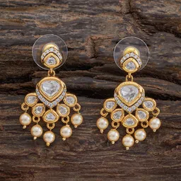 Kushal's Fashion Jewellery Leaf Shaped Kundan Drop Earrings-picture-12