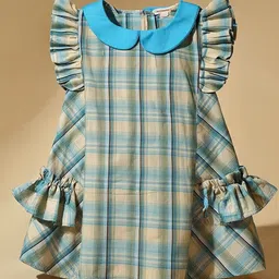 Purple United Kids Checked Peter Pan Collar Flutter Sleeve Linen A-Line Dress-picture-31