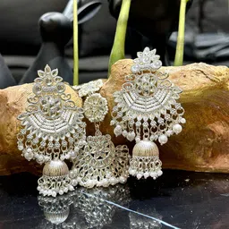 Anouk Bridal Rhodium Plated Dome Shaped Jhumkas Earrings-picture-45