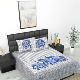 KD PRINTS Grey & White Ethnic Motifs 180 TC King Bedsheet with 2 Pillow Covers-picture-11