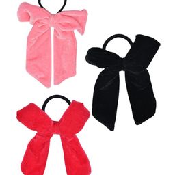 FUNKRAFTS Girls Pack of 3 Pink & Black Bow Ponytail Holders-picture-43