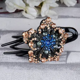 MIZORRI Women Blue & Gold-Toned Stone Studded Hair Claw Clip-image-60