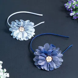 Golden Peacock Women Blue & Grey Set of 2 Embellished Hairband-image-51