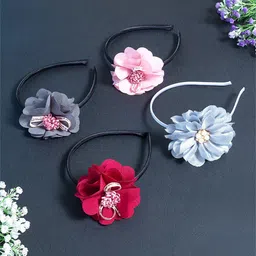 Golden Peacock Women Multicoloured Set of 4 Floral Embellished Hairband-image-20