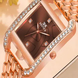 Exotica Fashion Women Brass Dial & Stainless Steel Straps Watch EX-6095-Coffee-image-55