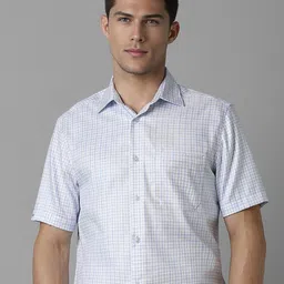 Louis Philippe Men Classic Spread Collar Checked Cotton Formal Shirt-image-79