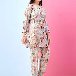 BAESD Girls Leaf Printed Round Neck Top With Trousers image 2