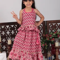 Here&Now X Kinder Kids Girls Printed Ready to Wear Lehenga &-picture-27