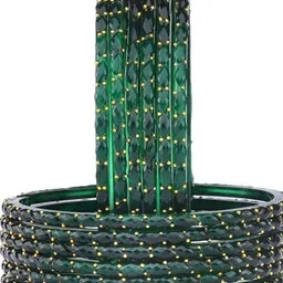 LLL FASHION Set Of 12 Lime Green Glass Artificial Stones Bangle-image-49