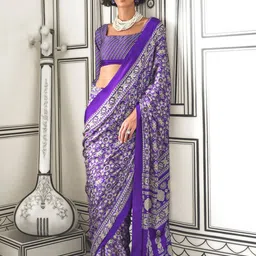 Mitera Ajrak Block Poly Crepe Block Print Saree-picture-22