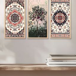 WALLLANE Brown & White 3 Pieces Floral and Botanical Traditional Printed Wooden Wall Art-picture-8