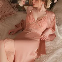 LULU & SKY Women Self Design Shoulder Straps Baby Doll Nightdress Robe image 3