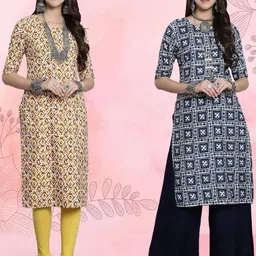 Ethnic basket Women Pack Of 2 Multicoloured Crepe Kurtas image 1