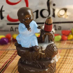 eCraftIndia Brown & Blue Meditating Monk Buddha Smoke Fountain-picture-36