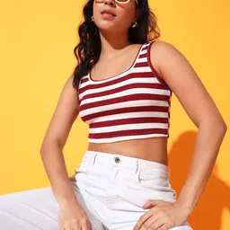 Istyle Can Women Horizontal Striped Fitted Crop Top-image-99