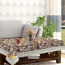 LooMantha Brown Geometric Printed Waterproof Plastic 4-Seater Table Cover image 1