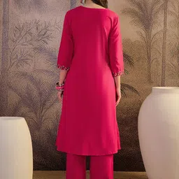 Sangria Floral Embroidered Pure Cotton A-Line Kurta & Trousers image 5
