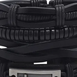 UNIVERSITY TRENDZ Men Set Of 4 Leather Wraparound Bracelet image 2