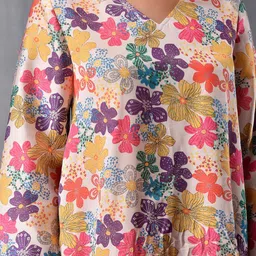 MODA-Q Floral Printed V-Neck Three Fourth Sleeves Tunic with Trouser Co-Ords image 5