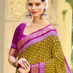 Munir Floral Printed Zari Pure Cotton Bagru Saree image 5