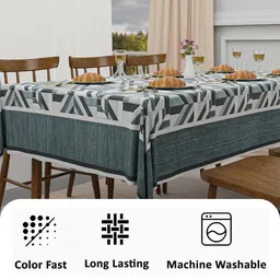 RUBOXA Grey Geometric Printed Cotton 6-Seater Table Cover image 5