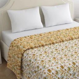 Home Ecstasy Beige & Orange Floral Summer 210 GSM Double Bed Dohar-picture-20