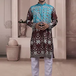 KURTA WALLAH Men Geometric Printed Thread Work Floral Kurta-picture-10