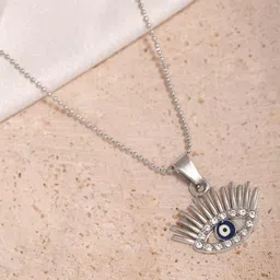 Estailo fashion Women Silver-Plated Stones-Studded Evil-Eye Pendant With Chain-picture-30